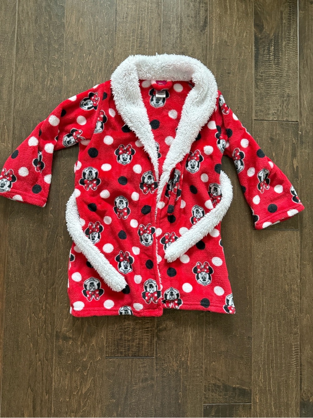Kids Red Minnie Mouse Robe with Sherpa Trim